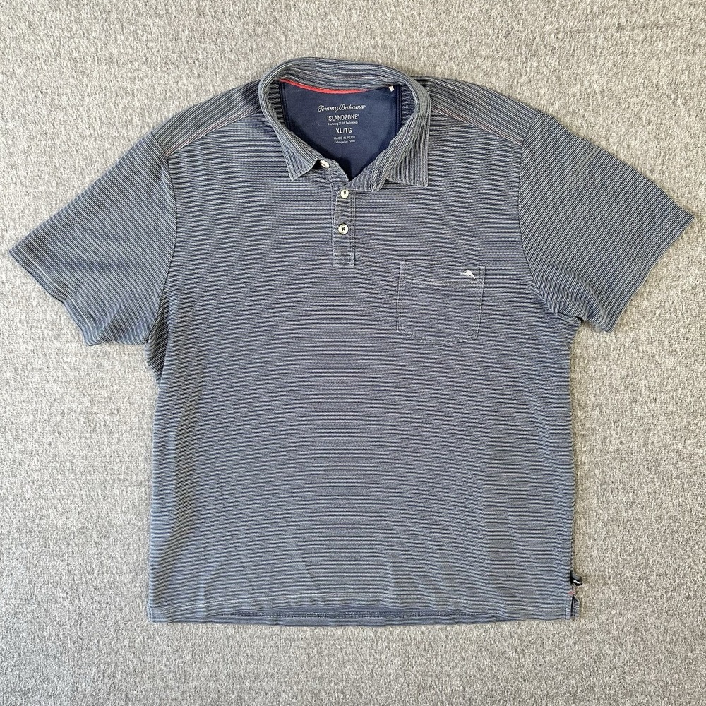 TOMMY BAHAMA ISLAND ZONE Polo Mens XL‎  Blue Striped Shirt Beach Activewear